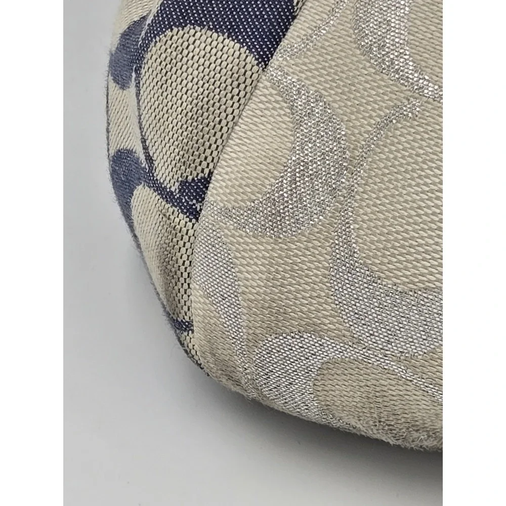 Coach Patchwork Signature Canvas Tote Bag/Purse Blue Cream Silver Buckle Straps - Picture 5 of 16